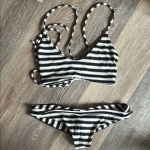 Boys + Arrows Black and White Striped Bikini